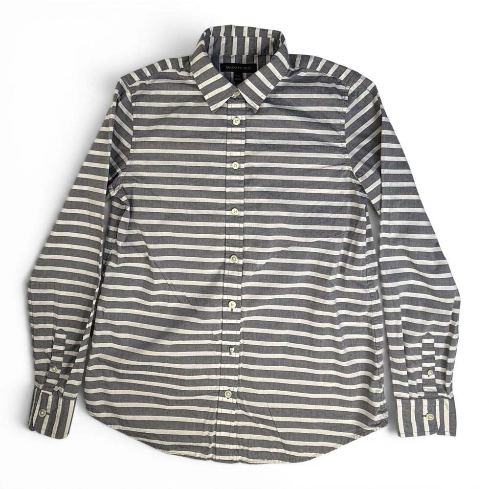 Banana Republic Grey and White Striped Cotton Button Down Shirt Size XS